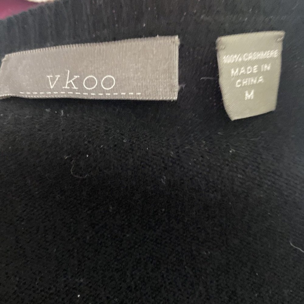 VKoo Cashmere Sweater Dress Size M Black V Neck Long Sleeve Wiggle Knee Length - Picture 8 of 8